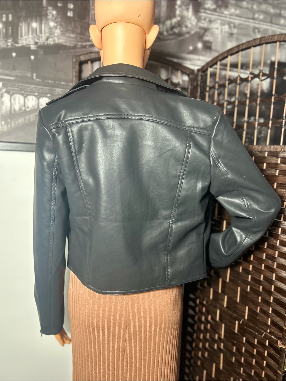 Black Faux Leather Moto Jacket - Women - Picture 10 of 11
